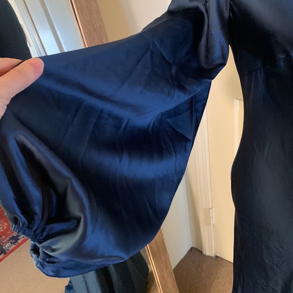 Mac Duggal Beaded High Neck Bishop Sleeve Satin Gown 26575 - Picture 5 of 11